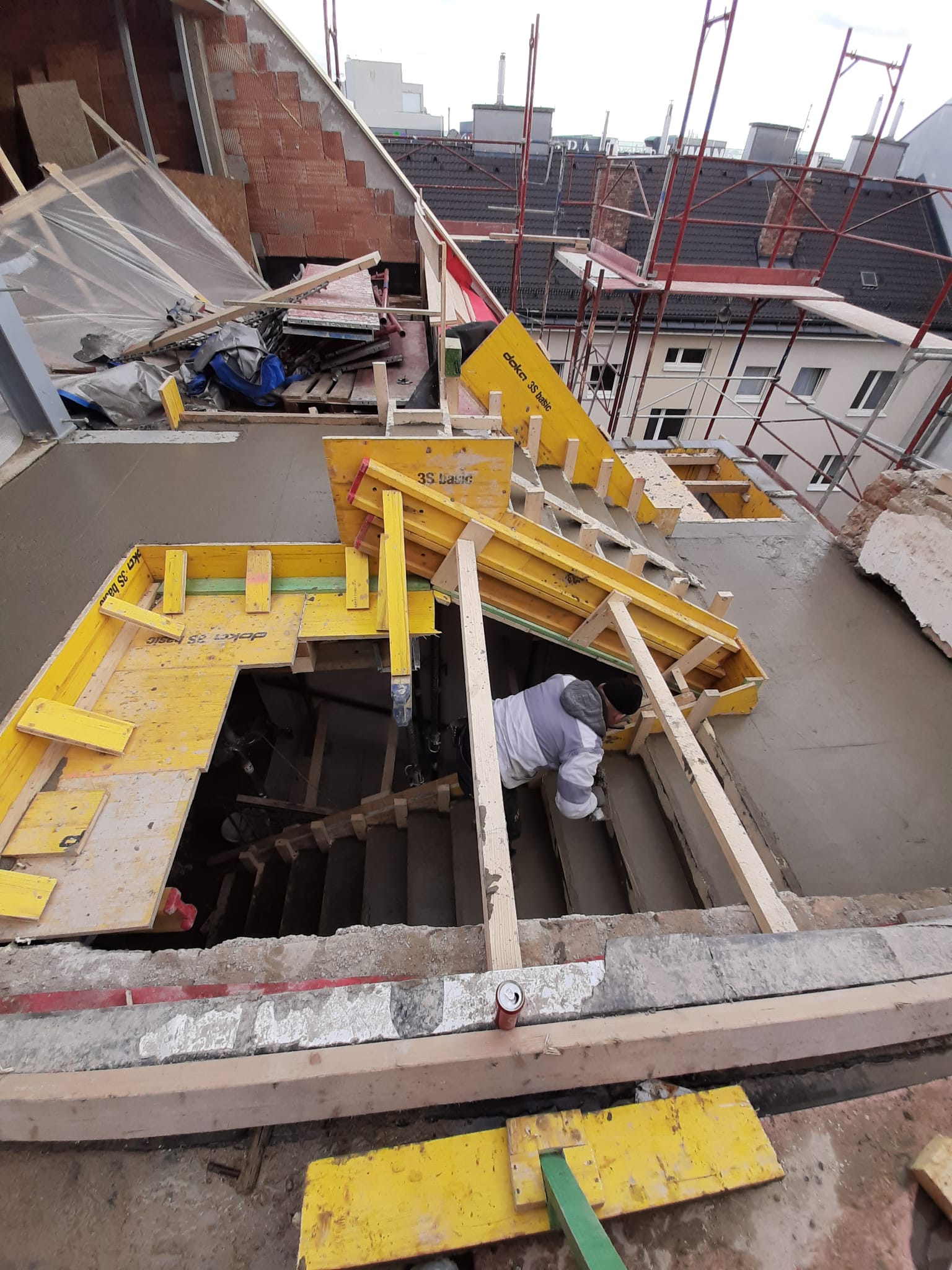 Stiegenhaus Schalung und Betonierung